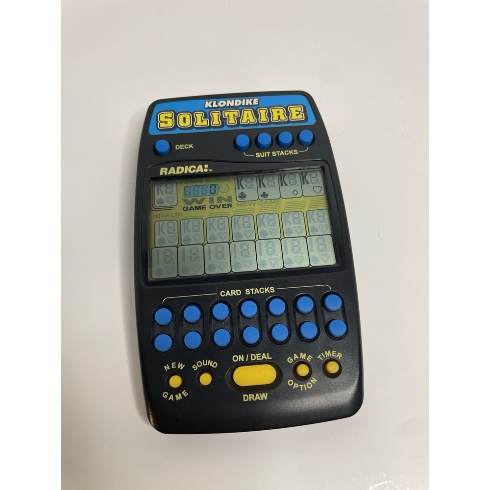 Radica Klondike Solitaire Electronic Model 2320 Handheld Travel Game Big Screen